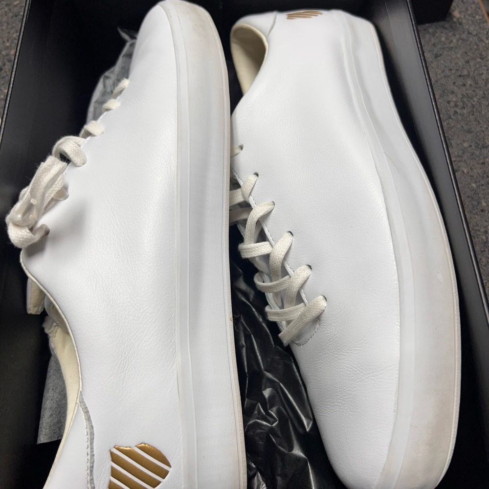 K-Swiss White Court Pro Start Up and Gold Men's Sneakers - Men’s 11